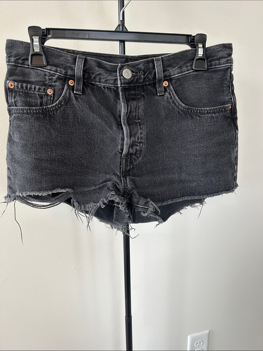 Levi's Black Frayed Denim Cutoff Shorts